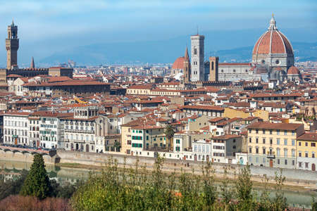 magnificent view of old Florence from the height of the Piazzale Michelangelo, Tuscany, Italyのeditorial素材