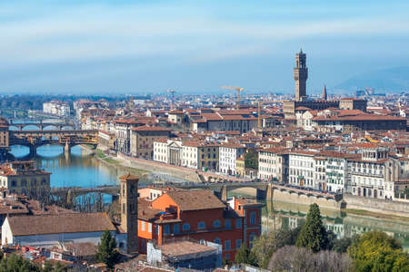 magnificent view of old Florence from the height of the Piazzale Michelangelo, Tuscany, Italyのeditorial素材