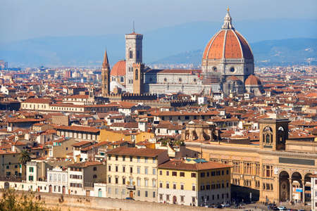 magnificent view of old Florence from the height of the Piazzale Michelangelo, Tuscany, Italyのeditorial素材