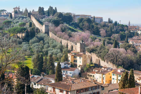 magnificent view of old Florence from the height of the Piazzale Michelangelo, Tuscany, Italyのeditorial素材
