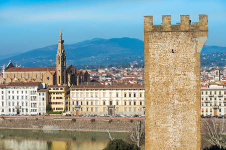 magnificent view of old Florence from the height of the Piazzale Michelangelo, Tuscany, Italyのeditorial素材