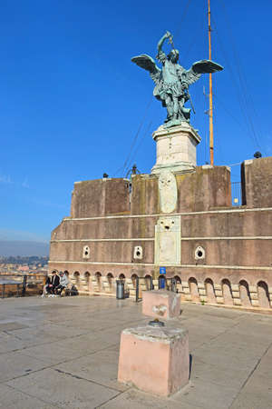 St. Michael the Archangel statue atop Castel Sant'Angelo ( Mausoleum of Hadrian ), Rome, Italyのeditorial素材