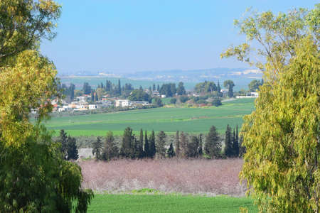 countryside landscape with a view of the Jezreel Valley, Lower Galilee, Israelの写真素材