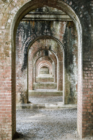 brick arches of the old Suirokaku Aqueduct at Nanzenji temple in Kyoto, Japanの写真素材