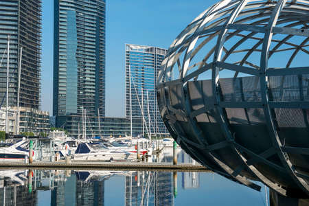 Webb Bridge and modern buildings in Docklands, Melbourneのeditorial素材