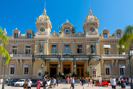 Principality of Monaco - september 11, 2022: tourists and locals in front of the main entrance to the casino, Monte Carlo, Monacoのeditorial素材