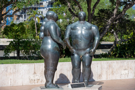 Principality of Monaco - september 11, 2022: bronze sculpture âAdam and Eve â by colombian artist Fernando Botero, located behind the casino  in Monte Carlo, Monacoのeditorial素材