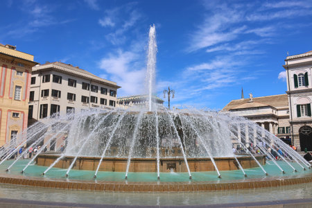 Genoa, Italy - april 17, 2023: Fontana di Piaggio in the middle of " Piazza De Ferrari ", Genoa, Liguria, Italyのeditorial素材