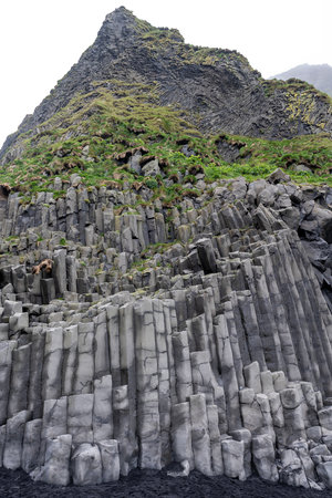 basalt columns and hexagonal pillars near Svartifoss waterfall, Skaftafell Nature Reserve in Southeast Icelandの写真素材