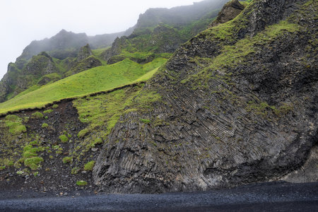basalt columns and hexagonal pillars near Svartifoss waterfall, Skaftafell Nature Reserve in Southeast Icelandの写真素材