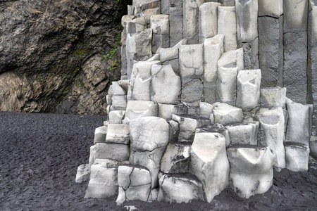 basalt columns and hexagonal pillars near Svartifoss waterfall, Skaftafell Nature Reserve in Southeast Icelandの写真素材