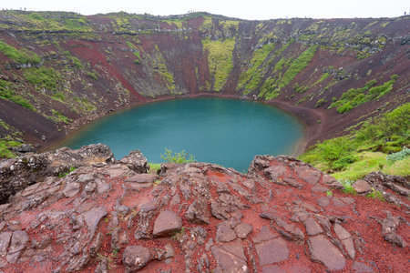 Kerid - volcanic lake in the south of Iceland, near the town of Selfoss. Located on the popular tourist route known as the Golden Ringの写真素材