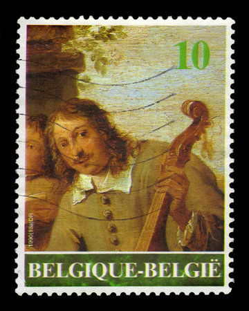 BELGIUM - CIRCA 1990: a stamp printed in the Belgium shows " Self-Portrait " by David Teniers the Younger, flemish baroque painter, circa 1990のeditorial素材