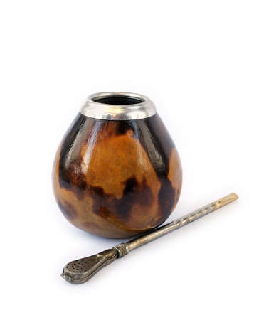 Calabash with bombilla isolated on white backgroundの写真素材