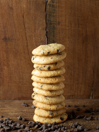 Choco cookies on a wooden background