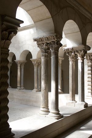 Cloisters stone arches - light and shadow, silenceの写真素材