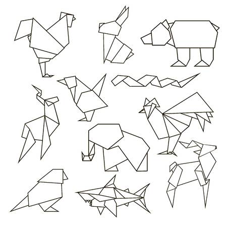 Animals set - Rooster, rabbit, bear, bird etc.のイラスト素材
