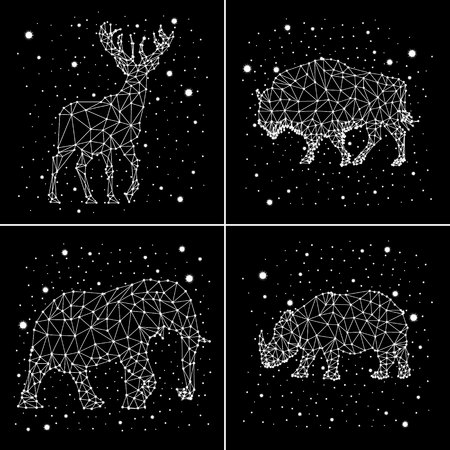 Set of constellations. Deer, elephant, rhinoceros, bison. Vectorのイラスト素材