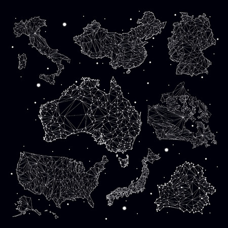 Italy, China, Germany, Australia, Canada, America, Japan, Russia, set, constellation maps vectorのイラスト素材