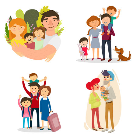 A happy family. Set. Pregnancy, baby, father, friendship and relationships.のイラスト素材