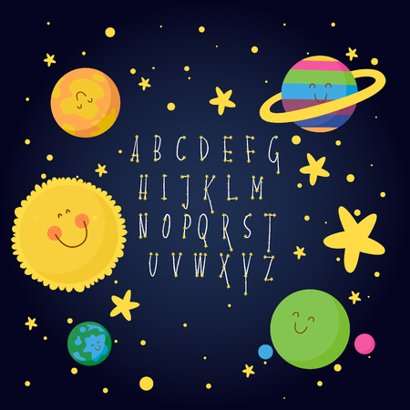 Alphabet constellation space, kid's font, vectorのイラスト素材