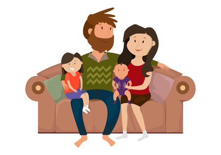 A happy family on the couchのイラスト素材
