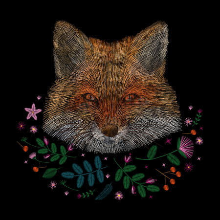set of flowers. Traditional folk fashion embroidery on the black background. Pansies, roses, dog rose, cactus, plant. vector. Sketch for print on clothesのイラスト素材