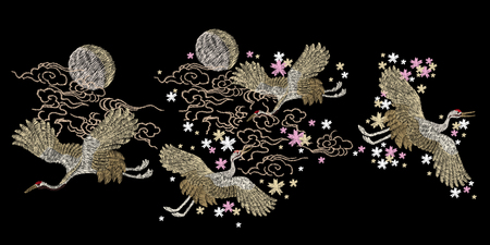 set of flowers. Traditional folk fashion embroidery on the black background. Pansies, roses, dog rose, cactus, plant. vector. Sketch for print on clothesのイラスト素材