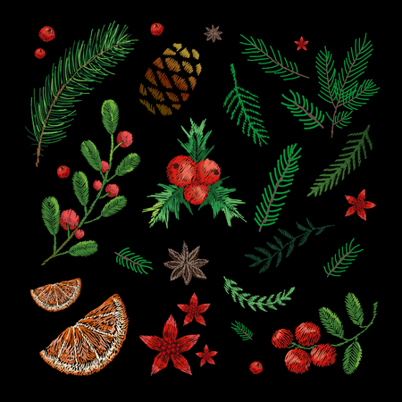 set of flowers. Traditional folk fashion embroidery on the black background. Pansies, roses, dog rose, cactus, plant. vector. Sketch for print on clothesのイラスト素材