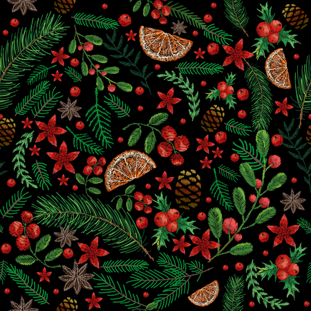 set of flowers. Traditional folk fashion embroidery on the black background. Pansies, roses, dog rose, cactus, plant. vector. Sketch for print on clothesのイラスト素材