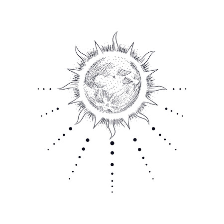 Vector illustration set of moon phases. Engraving styleのイラスト素材