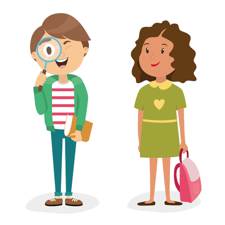 large set of children's characters of people. school pupils, fun jump, vectorのイラスト素材
