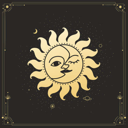 Vector illustration set of moon phases. Different stages of moonlight activity in vintage engraving style. Zodiac Signsのイラスト素材