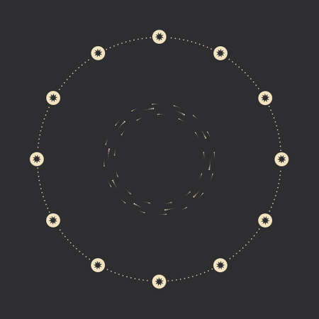 Vector illustration set of moon phases. Different stages of moonlight activity in vintage engraving style. Zodiac Signsのイラスト素材