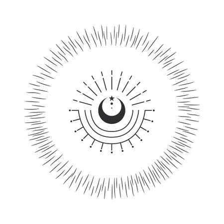 Vector illustration set of moon phases. Different stages of moonlight activity in vintage engraving style. Zodiac Signsのイラスト素材