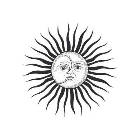 Vector illustration set of moon phases. Different stages of moonlight activity in vintage engraving style. Zodiac Signsのイラスト素材