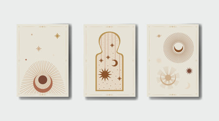 Minimalism in pastel colors. abstraction style. phases of the moon and the sun. mystical elements...