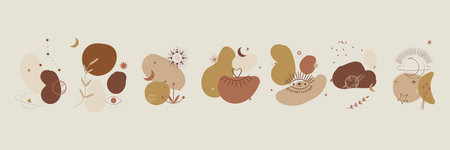 Minimalism in pastel colors. abstraction style. phases of the moon and the sun. mystical elements...
