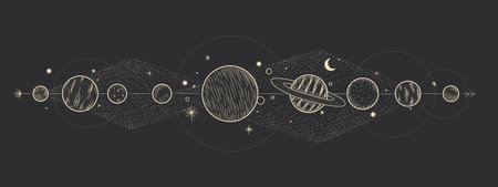Vector illustration set of moon phases. Different stages of moonlight activity in vintage engraving...
