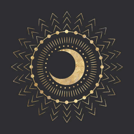 chic golden luxurious retro vintage engraving style. image of the sun and moon phases. culture of accultism. Vector graphicsのイラスト素材