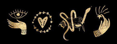 chic golden luxurious retro vintage engraving style. image of the sun and moon phases. culture of accultism. Vector graphicsの写真素材