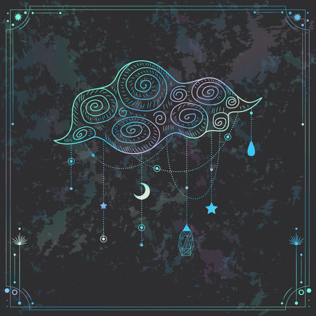 Vector illustration with hand drawn dreamcatcher on grunge background.のイラスト素材