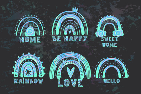 Set of hand drawn rainbow icons. Vector illustration in scandinavian style.のイラスト素材
