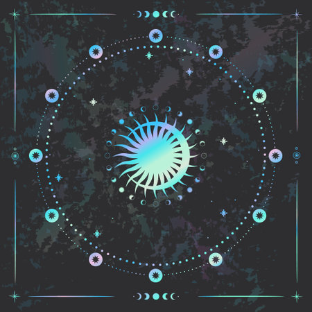 Zodiac sign. Zodiac circle on dark grunge background. Vector illustration.のイラスト素材