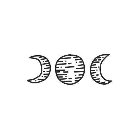 Crescent moon icon in doodle style on a white backgroundのイラスト素材