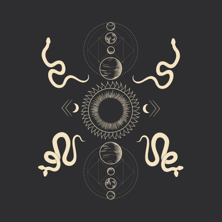 Zodiac signs. Hand drawn vector illustration. Isolated on black background.のイラスト素材
