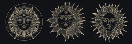 Sun and moon icon set. Vector illustration of sun and moon.のイラスト素材