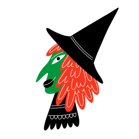 Vector illustration of a black witch in a hat. Halloween icon.のイラスト素材