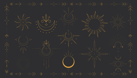 Set of hand drawn celestial symbols. Vector illustration for your design.のイラスト素材