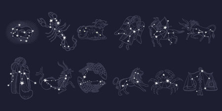 Zodiac signs. Zodiac constellation. Horoscope icon set.のイラスト素材